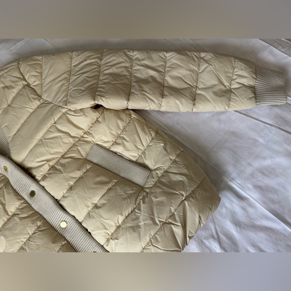 Women's NWT Rebecca Minkoff Beige Water Repellent Puffer Coat Size L Orig $328 - Picture 4 of 13